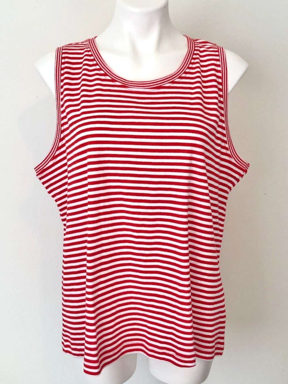 NEW NWT JONES NEW YORK JNY Red White Striped 100% Cotton Preppy Summer Tank Top
